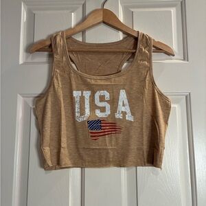 NWOT USA Flag Gold Crop Top